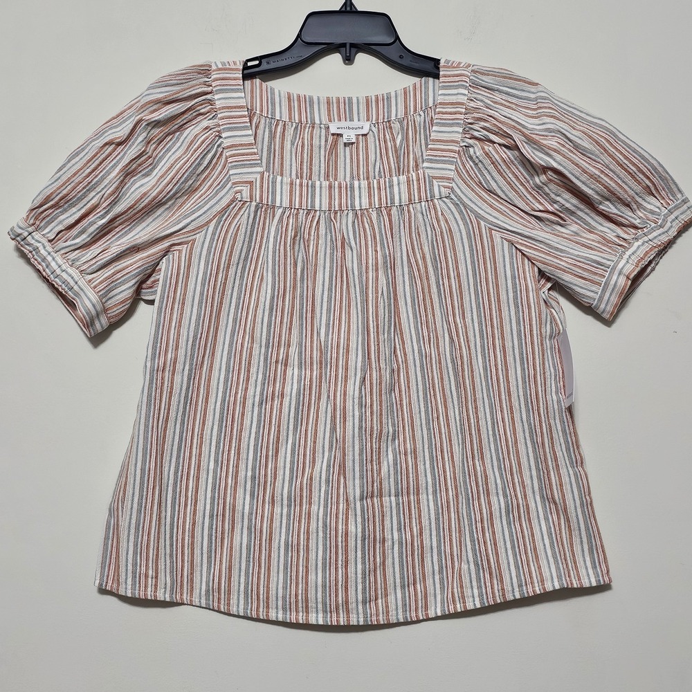 Westbound Women's Top Blouse Medium Fits 8/10 Short Sleeve‎ Multicolor Stripes